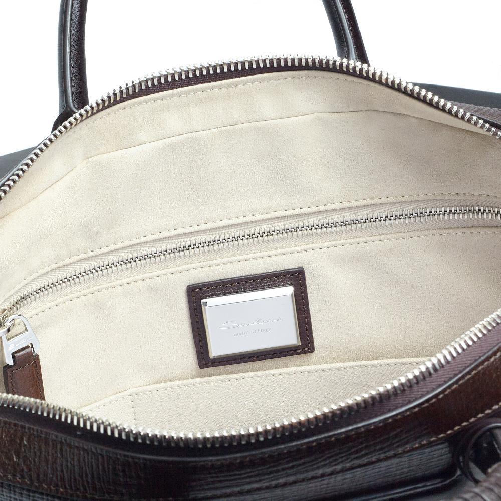Santoni Briefcase in pelle stampata marrone Italy