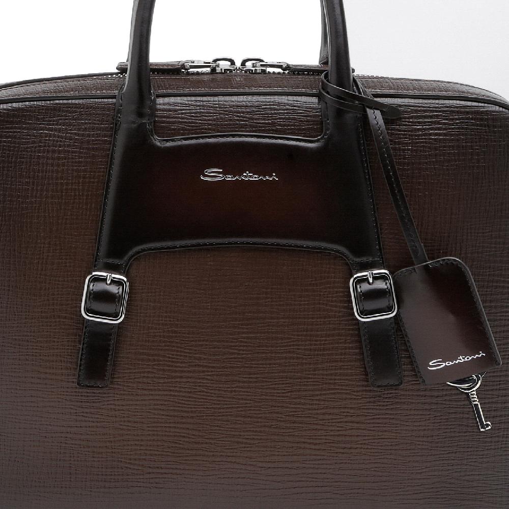 Santoni Briefcase in pelle stampata marrone Italy