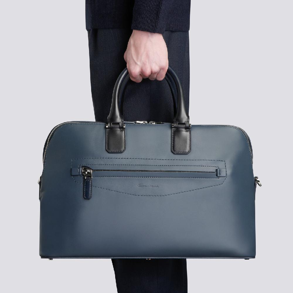 Santoni Borsa porta pc in pelle blu In Linea