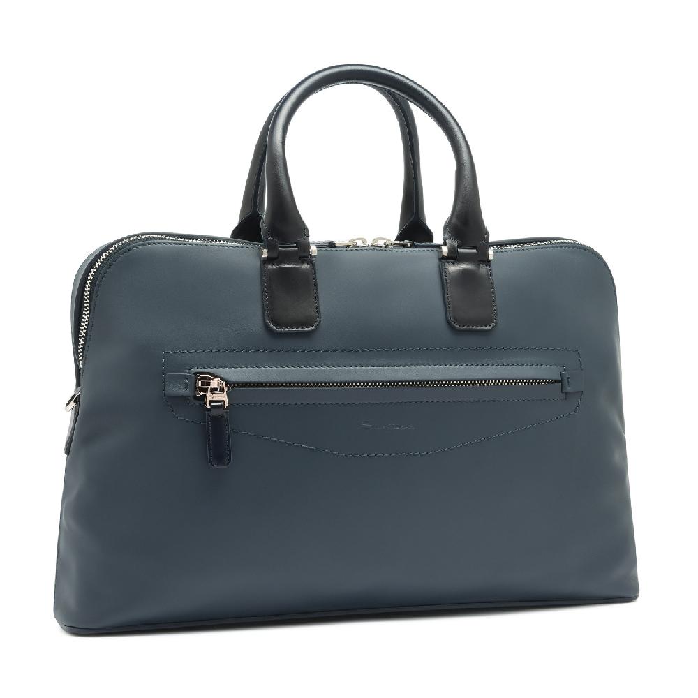Santoni Borsa porta pc in pelle blu In Linea