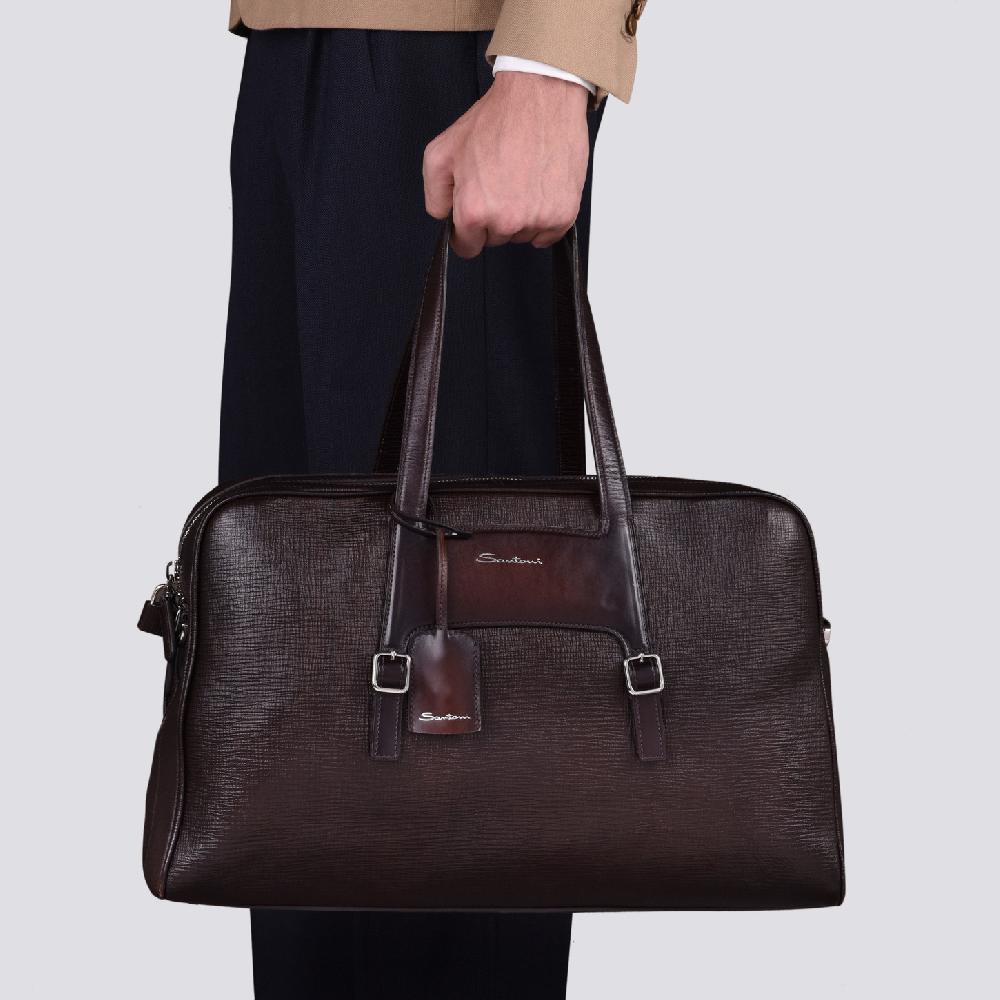 Santoni Borsa da viaggio in pelle stampata marrone Fino Al -60%