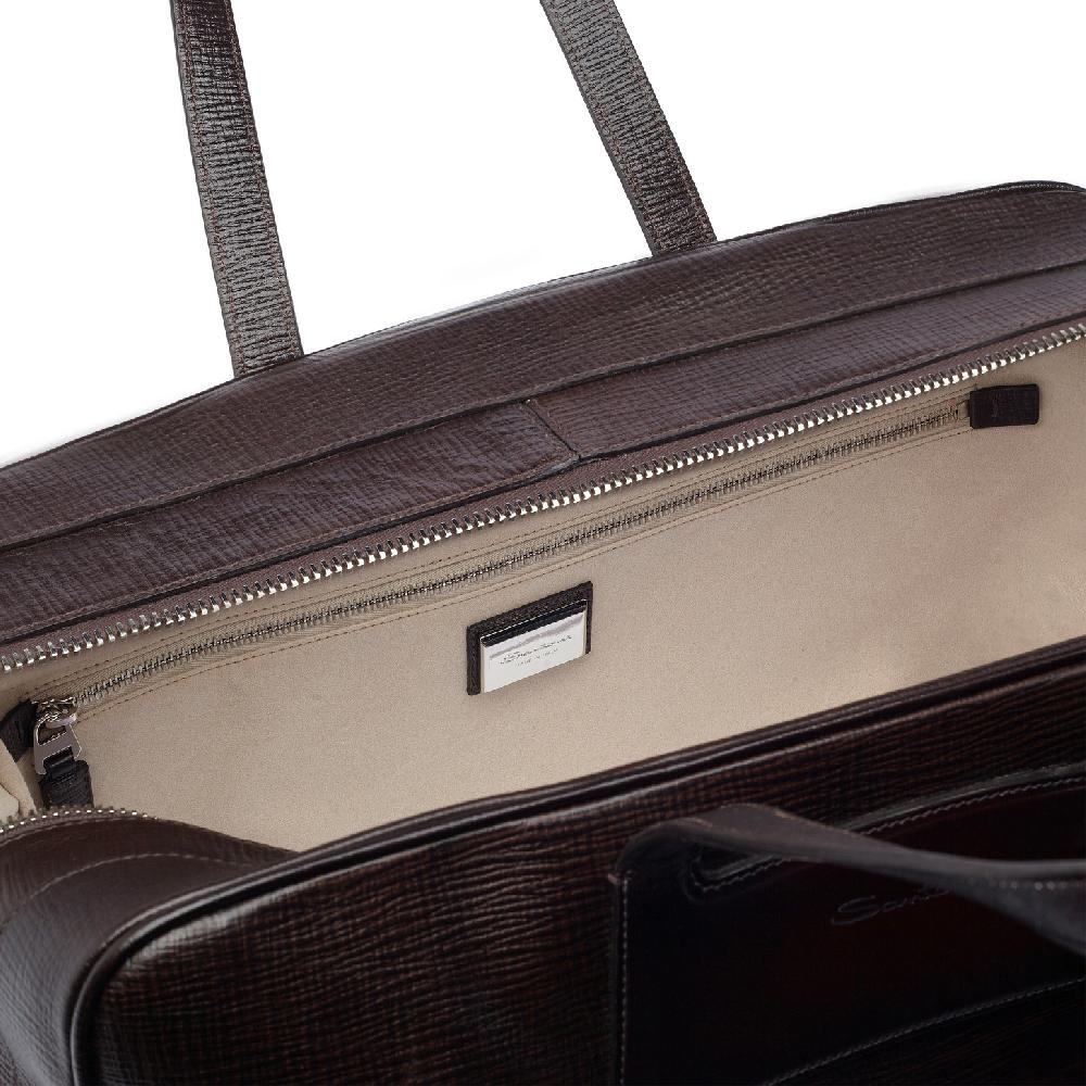 Santoni Borsa da viaggio in pelle stampata marrone Fino Al -60%