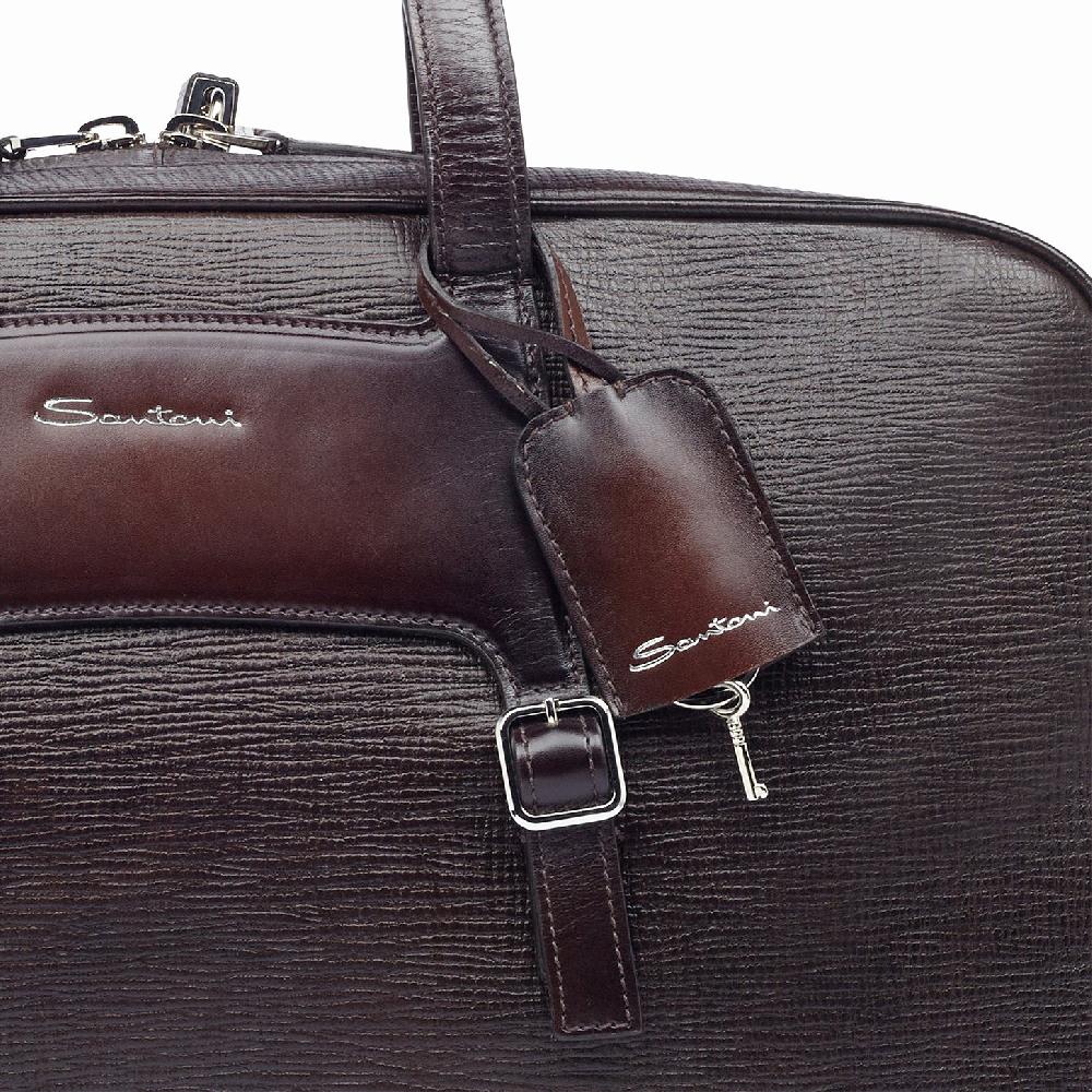 Santoni Borsa da viaggio in pelle stampata marrone Fino Al -60%