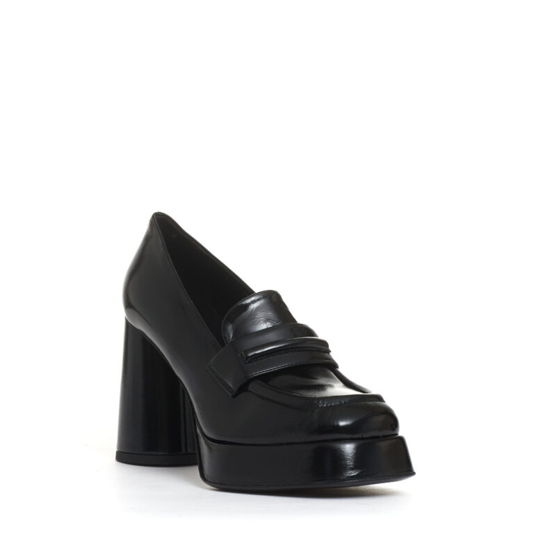 Sorelle Perego mocassino vernice nero platò tacco 90 mm In Vendita