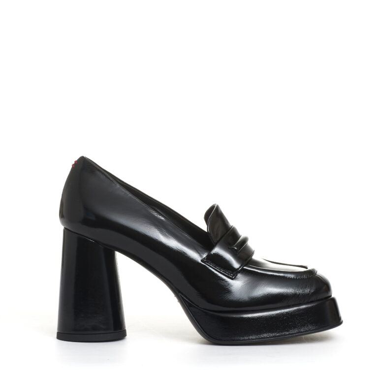 Sorelle Perego mocassino vernice nero platò tacco 90 mm In Vendita