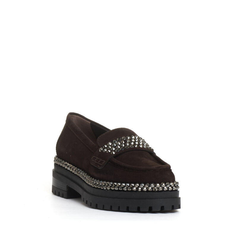 Sorelle Perego mocassino camoscio ebano con strass Sconto