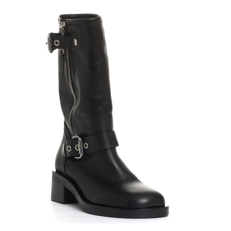 Sorelle Perego biker punta quadrata pelle nera fibbie tacco 50 mm In Saldo