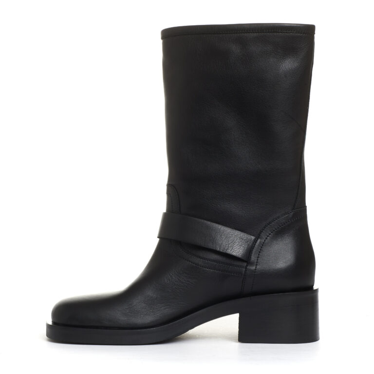 Sorelle Perego biker punta quadrata pelle nera fibbie tacco 50 mm In Saldo