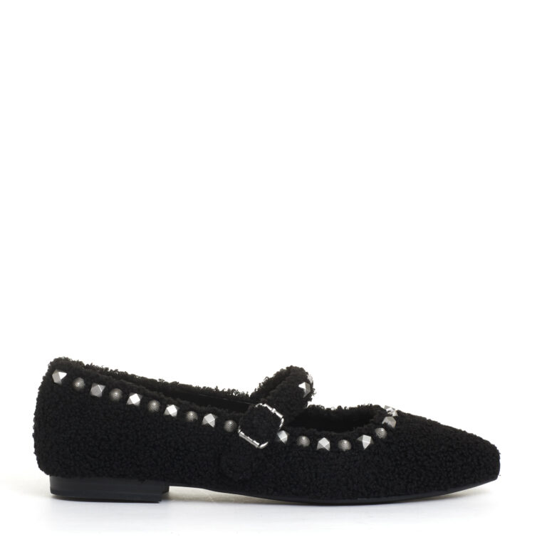 Sorelle Perego ballerina ecofur nero con cinturino e borchie Qualità Garantita