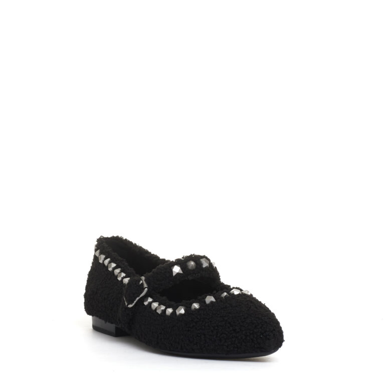 Sorelle Perego ballerina ecofur nero con cinturino e borchie Qualità Garantita