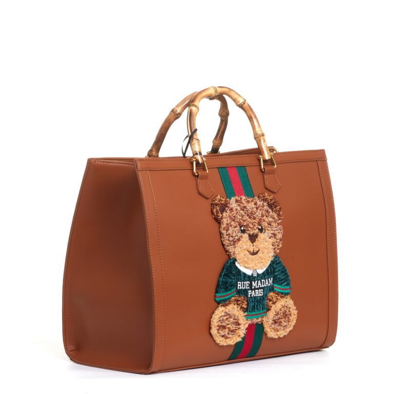 Sorelle Perego tote bag cuoio grande con Teddy e tracolla Convenienza