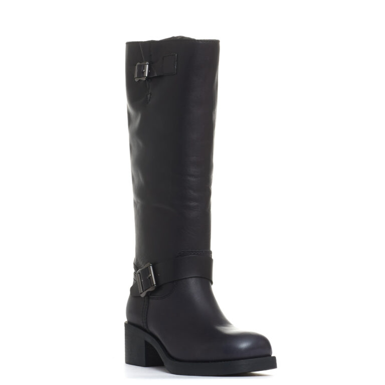 Sorelle Perego stivale biker tacco 40 mm fibbie nero Economico