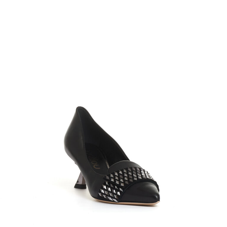 Sorelle Perego pump pelle nera con rombi tacco 55 mm Vendita Calda