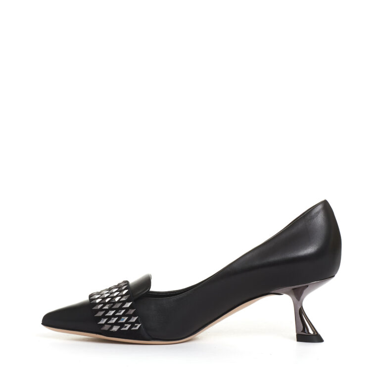 Sorelle Perego pump pelle nera con rombi tacco 55 mm Vendita Calda