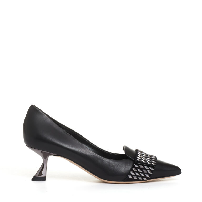 Sorelle Perego pump pelle nera con rombi tacco 55 mm Vendita Calda