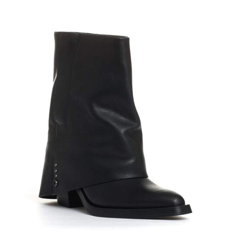Sorelle Perego camperos con risvolto pelle nera tacco 60 mm Saldi Di Fabbrica