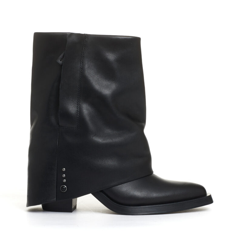 Sorelle Perego camperos con risvolto pelle nera tacco 60 mm Saldi Di Fabbrica
