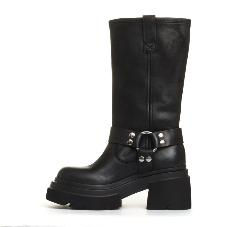 Sorelle Perego stivale biker pelle nera fondo grosso Italy