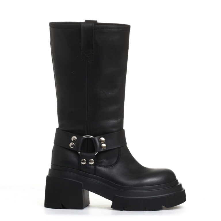 Sorelle Perego stivale biker pelle nera fondo grosso Italy