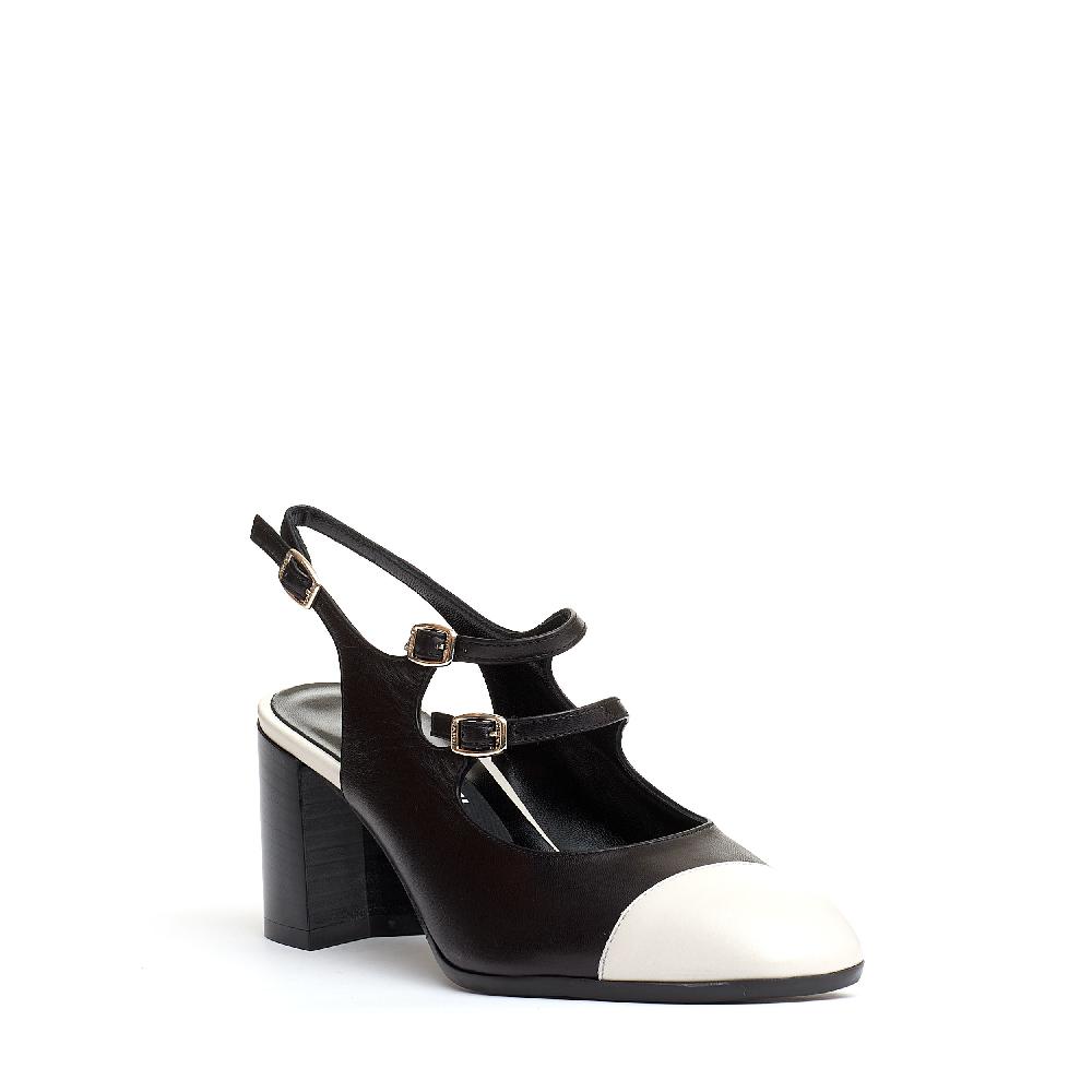 Sorelle Perego slingback cinturini nero e panna tacco 80 mm Ultimi tre giorni