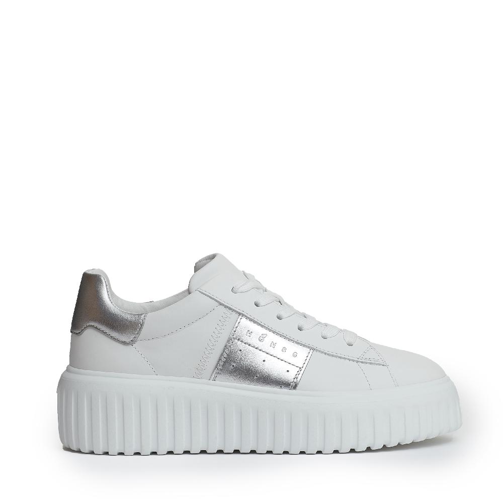 Sorelle Perego h stripes pelle bianco argento In Vendita