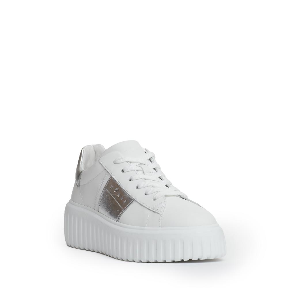 Sorelle Perego h stripes pelle bianco argento In Vendita