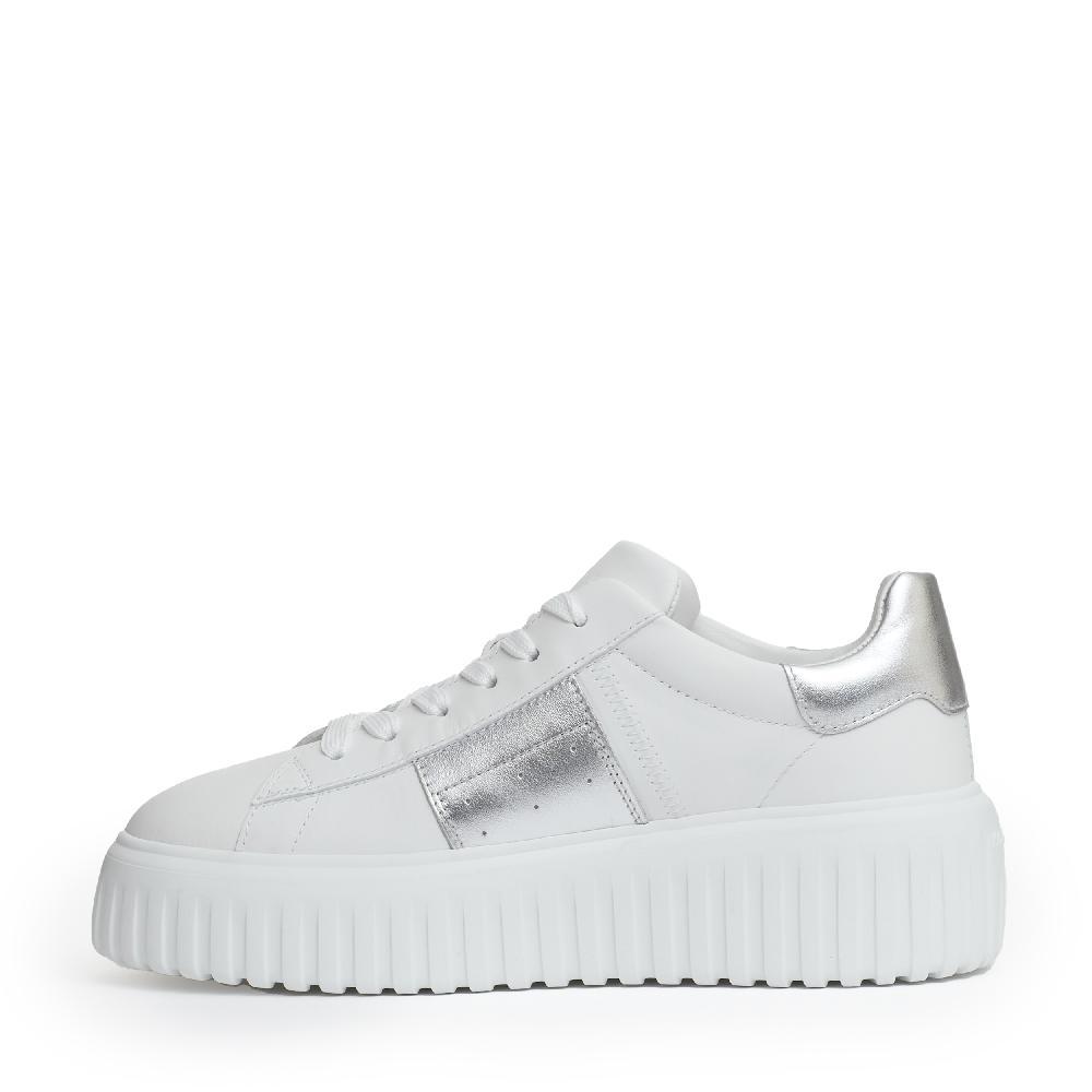 Sorelle Perego h stripes pelle bianco argento In Vendita