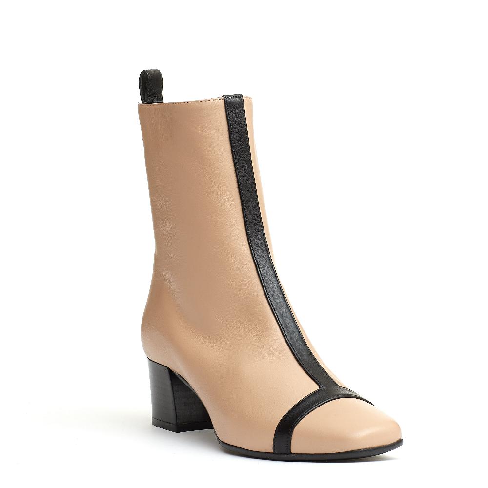 Sorelle Perego stivaletto pelle beige e nero tacco 40 mm Vendita Economica