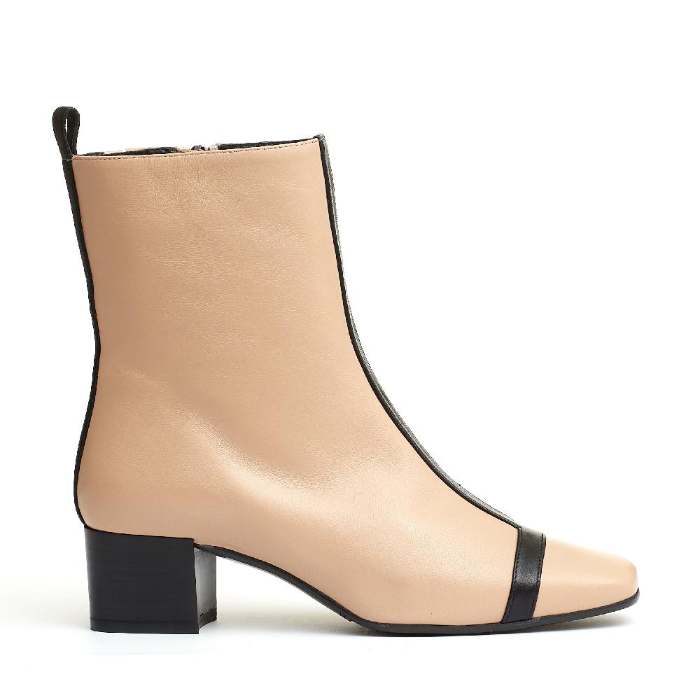 Sorelle Perego stivaletto pelle beige e nero tacco 40 mm Vendita Economica