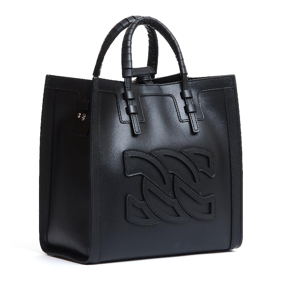 Sorelle Perego shopping piccola logo in pelle nera Offerta Giorno del Papà