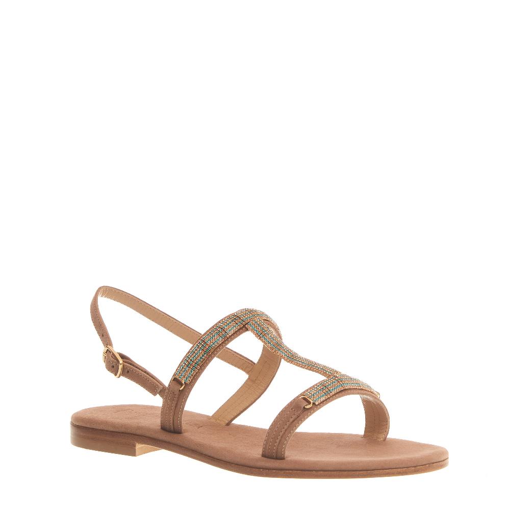 Sorelle Perego sandalo in camoscio beige con cristalli blu e rame Italy
