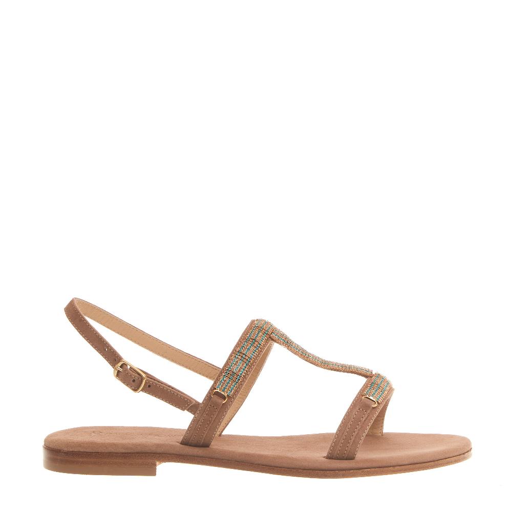 Sorelle Perego sandalo in camoscio beige con cristalli blu e rame Italy
