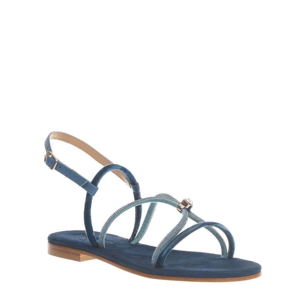 Sorelle Perego sandalo in velluto blu con microcristalli Italy