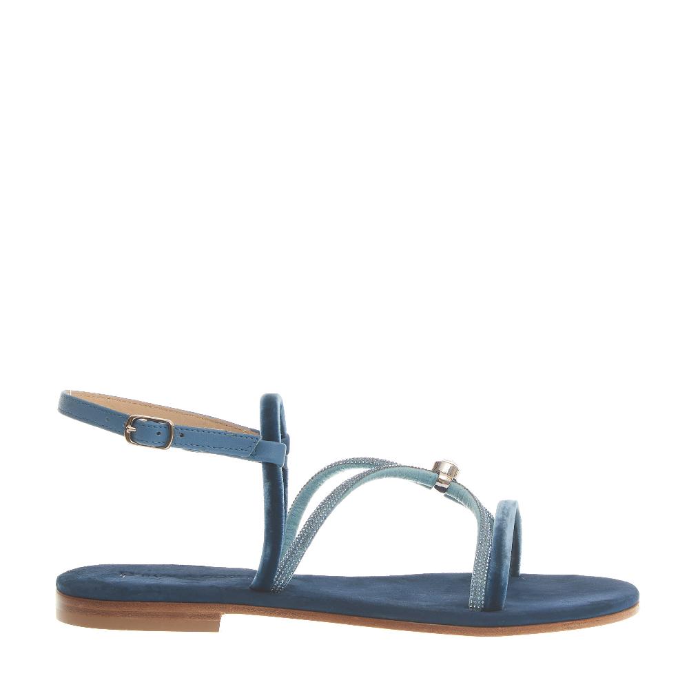 Sorelle Perego sandalo in velluto blu con microcristalli Italy