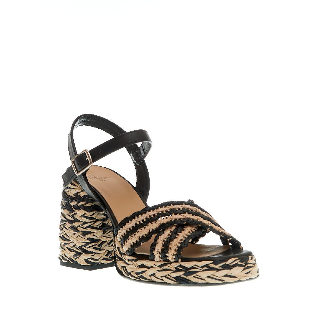 Sorelle Perego sandalo raffia beige e nero tacco 80 mm Presa