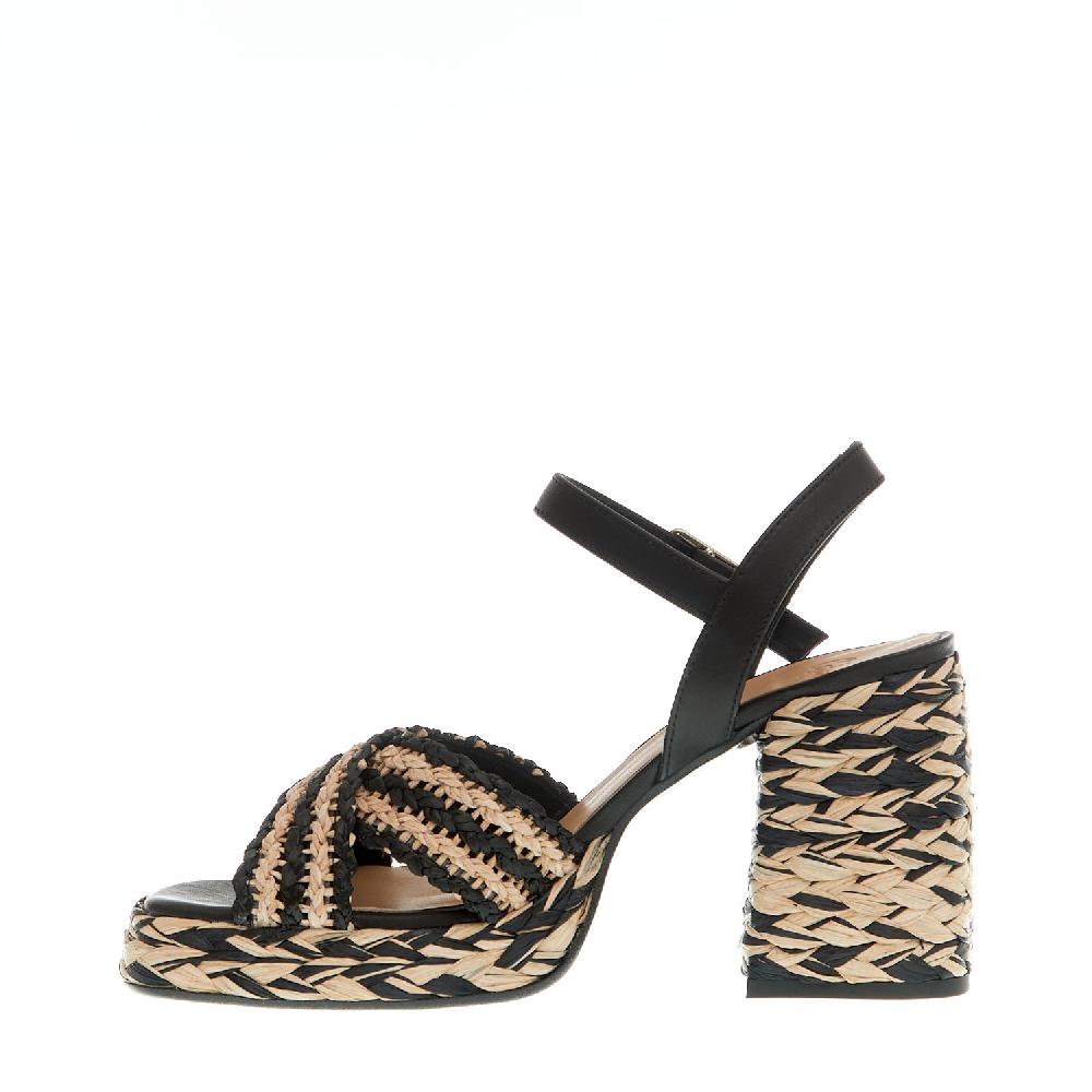 Sorelle Perego sandalo raffia beige e nero tacco 80 mm Presa