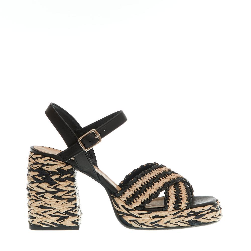 Sorelle Perego sandalo raffia beige e nero tacco 80 mm Presa