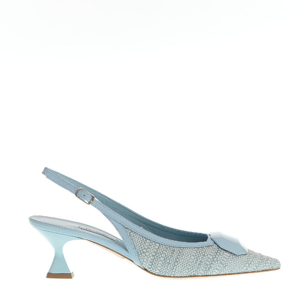 Sorelle Perego slingback tessuto azzurro tacco 55 mm Negozio