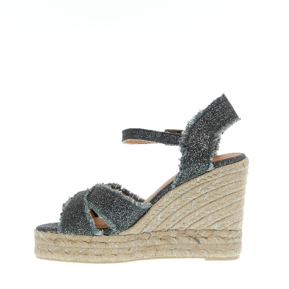 Sorelle Perego Espadrillas zeppa 110 mm incrocio tessuto grigio Economico