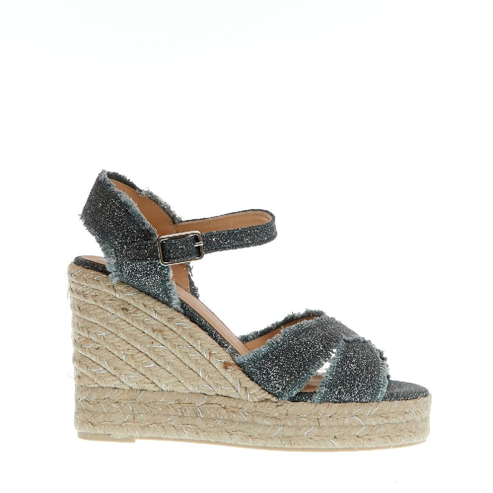 Sorelle Perego Espadrillas zeppa 110 mm incrocio tessuto grigio Economico