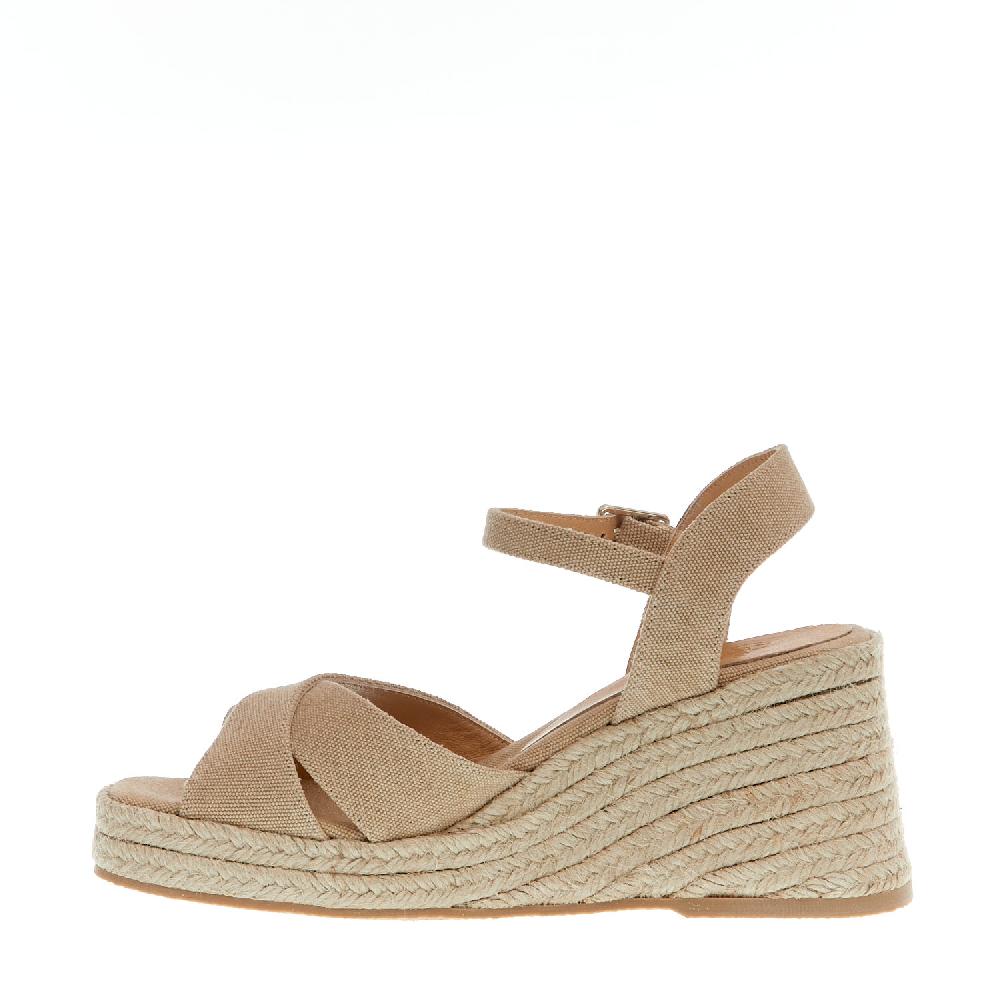 Sorelle Perego Espadrilla zeppa 80 mm incrocio tessuto beige Saldi