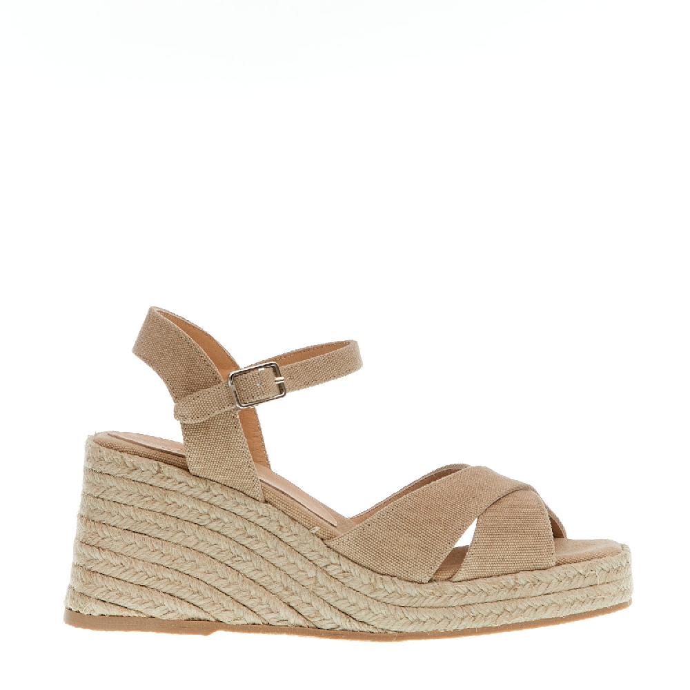 Sorelle Perego Espadrilla zeppa 80 mm incrocio tessuto beige Saldi