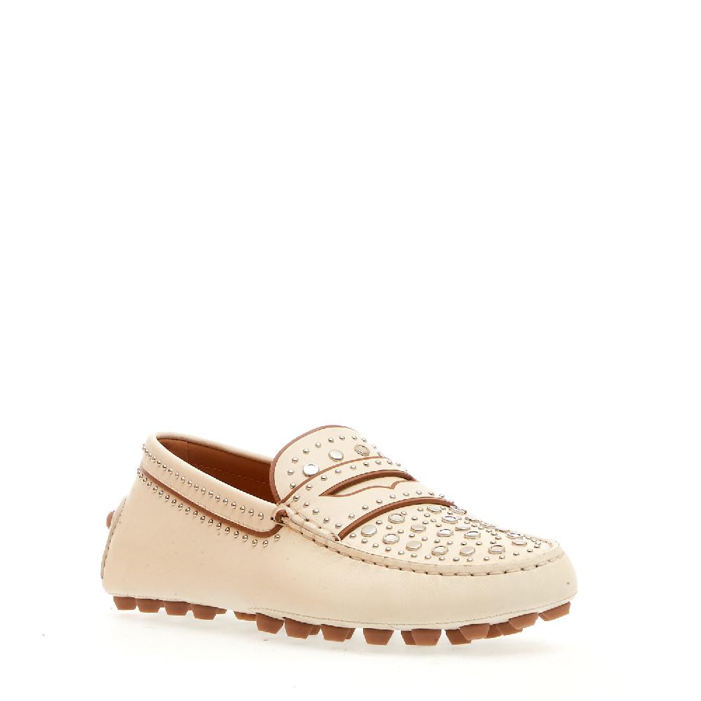 Sorelle Perego mocassino in pelle bianco con borchie Negozi Online