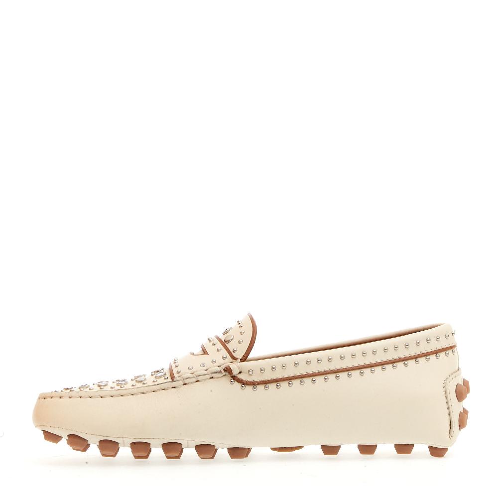 Sorelle Perego mocassino in pelle bianco con borchie Negozi Online