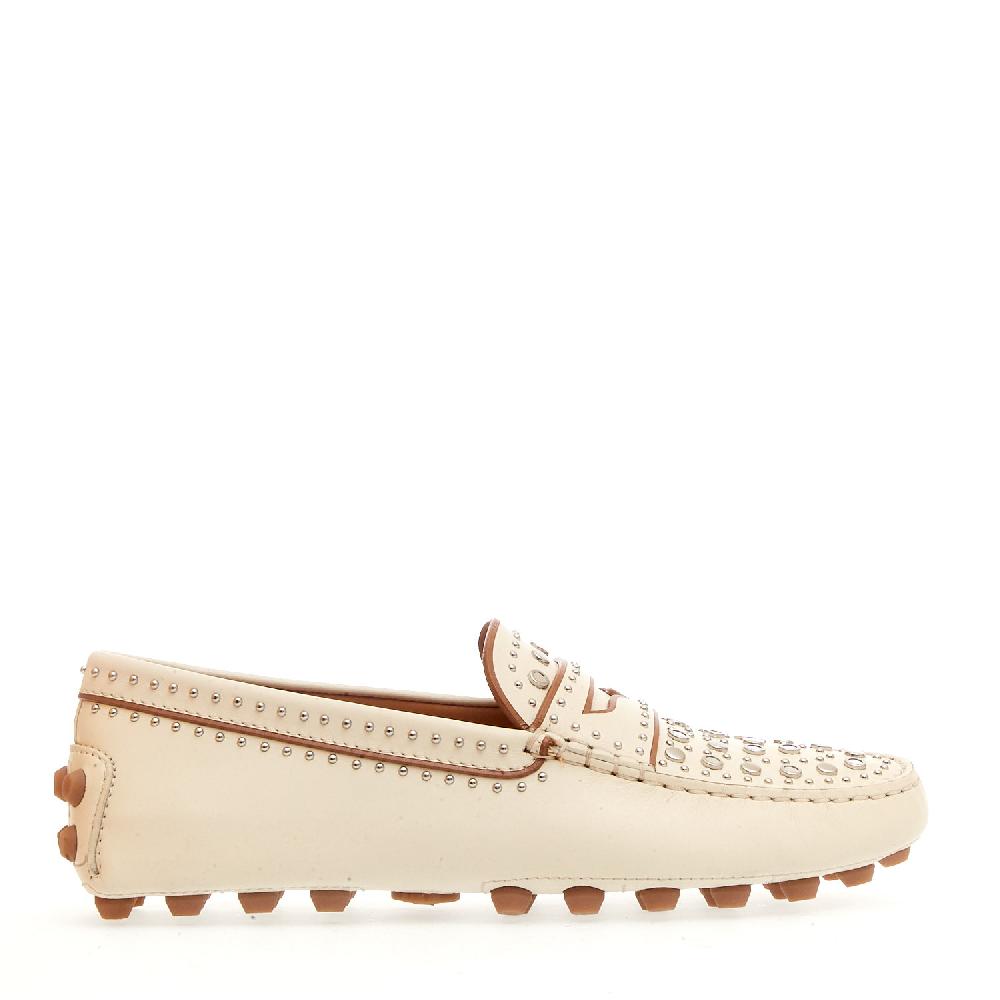 Sorelle Perego mocassino in pelle bianco con borchie Negozi Online