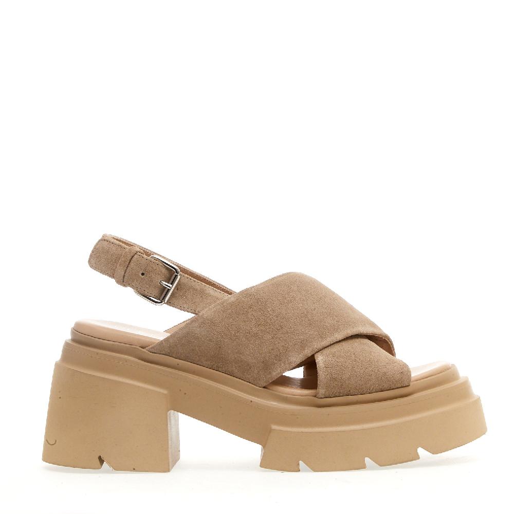 Sorelle Perego sandalo fondo gomma camoscio beige In vendita