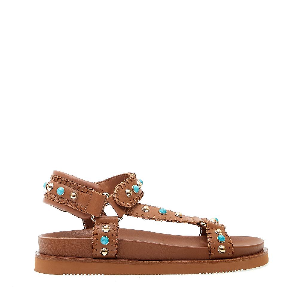 Sorelle Perego sandalo cuoio con borchie e turchese