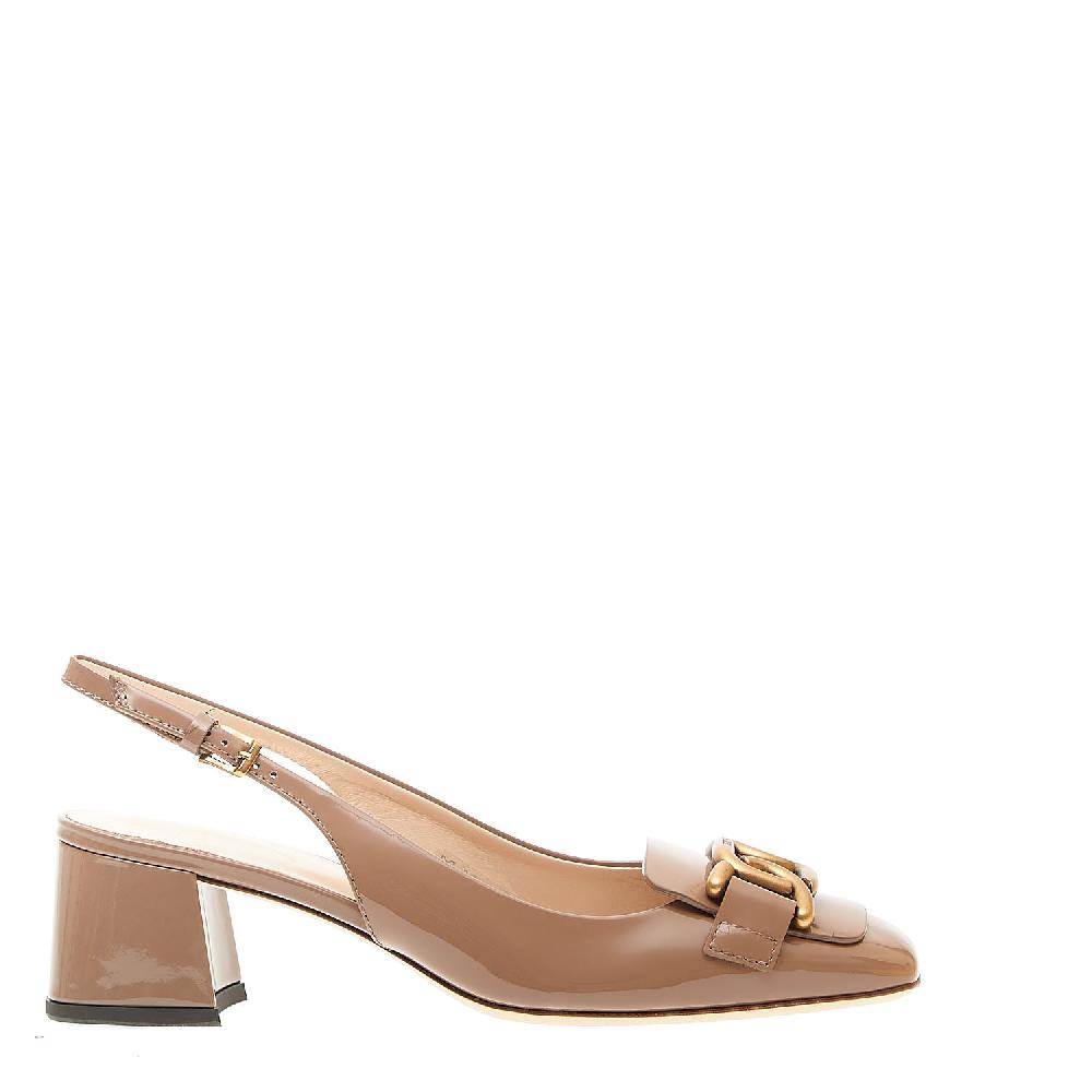Sorelle Perego slingback con fibbia oro in vernice soft tortora