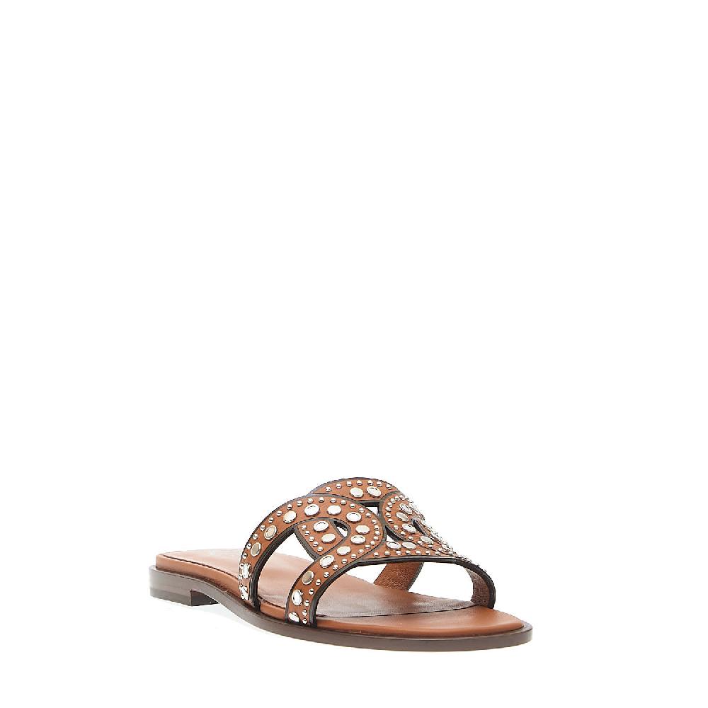 Sorelle Perego ciabatta in pelle cuoio con borchie Pezzi Unici