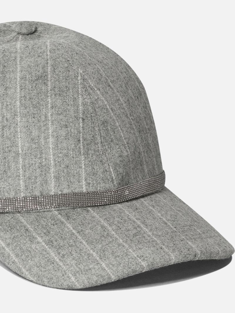 Vietti Brunello Cucinelli Cappellino in flanella gessato con Shiny Band Promozione